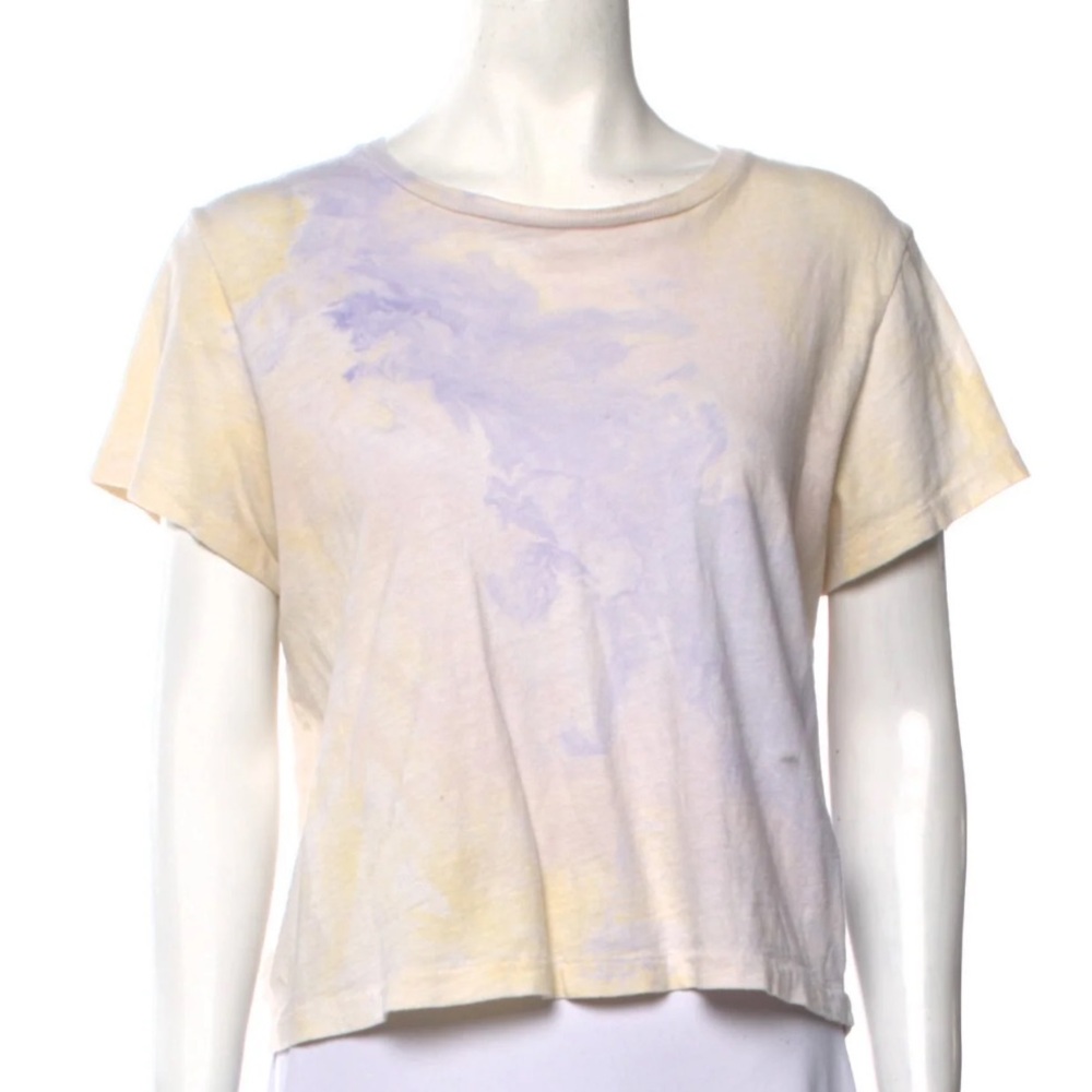 Re/Done Tie Dye Tee Shirt Short Sleeve Pastel White Purple Yellow Size XS